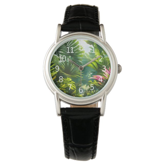 Colourful Tropical Leaves and Hibiscus Flowers | Watch (Front)