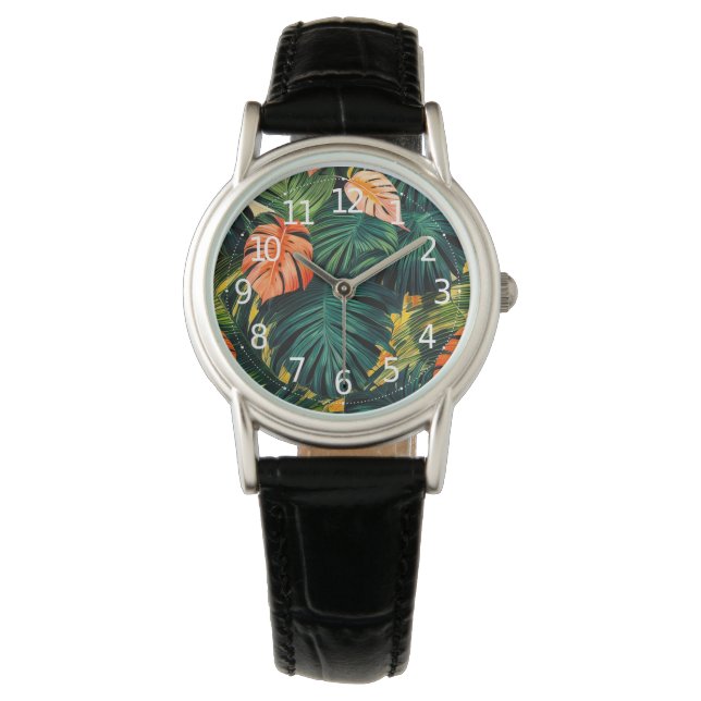 Colourful Tropical Leaves and Hibiscus Flowers | Watch (Front)