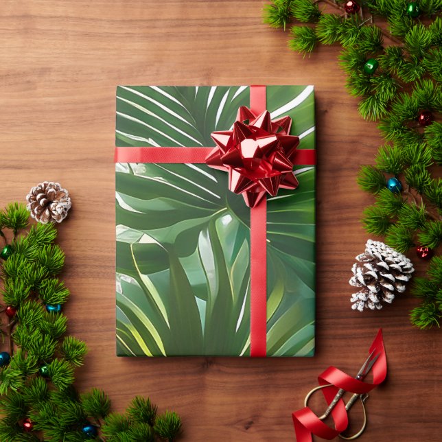 Colourful Tropical Leaves and Hibiscus Flowers | Wrapping Paper (Holiday Gift)