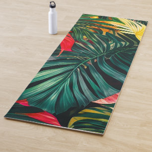 Colourful Tropical Leaves and Hibiscus Flowers Yoga Mat