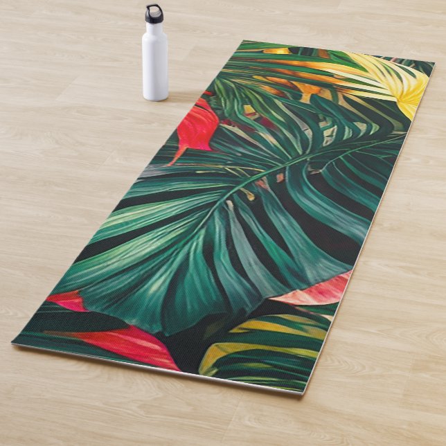 Colourful Tropical Leaves and Hibiscus Flowers | Yoga Mat (In Situ)