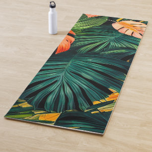 Colourful Tropical Leaves and Hibiscus Flowers Yoga Mat