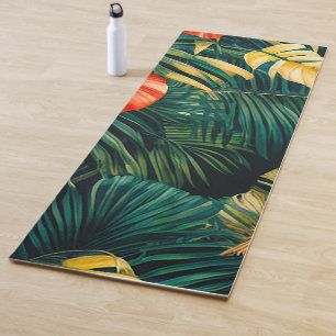 Colourful Tropical Leaves and Hibiscus Flowers Yoga Mat
