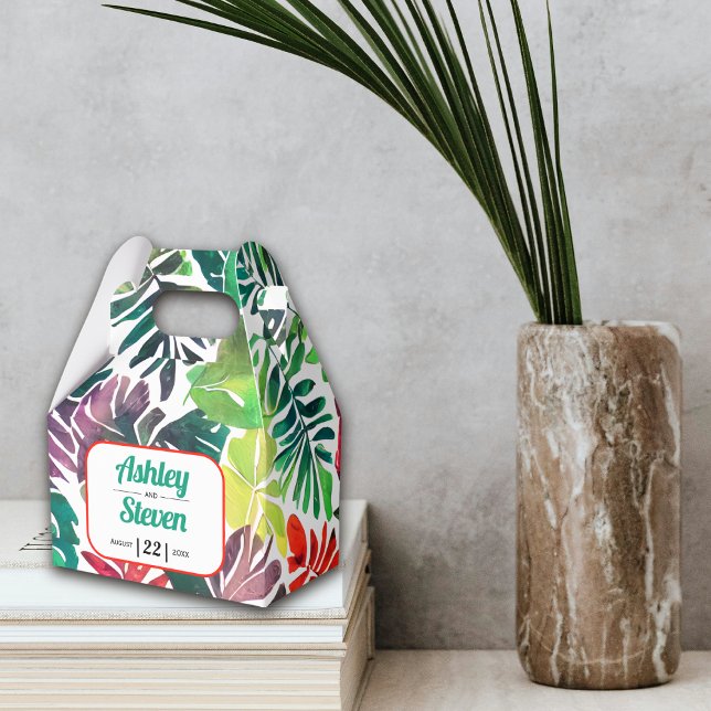 Colourful tropical leaves, arch maximalist wedding favour box (Creator Uploaded)