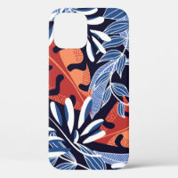 Colourful Tropical Leaves Blue Background