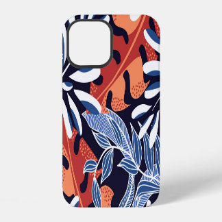 Colourful Tropical Leaves Blue Background iPhone 12 Case