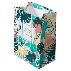Colourful tropical leaves collage medium gift bag
