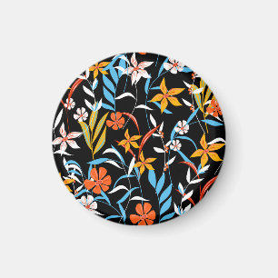 Colourful tropical leaves: dark background pattern magnet