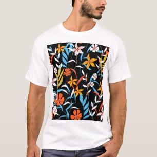 Colourful tropical leaves: dark background pattern T-Shirt