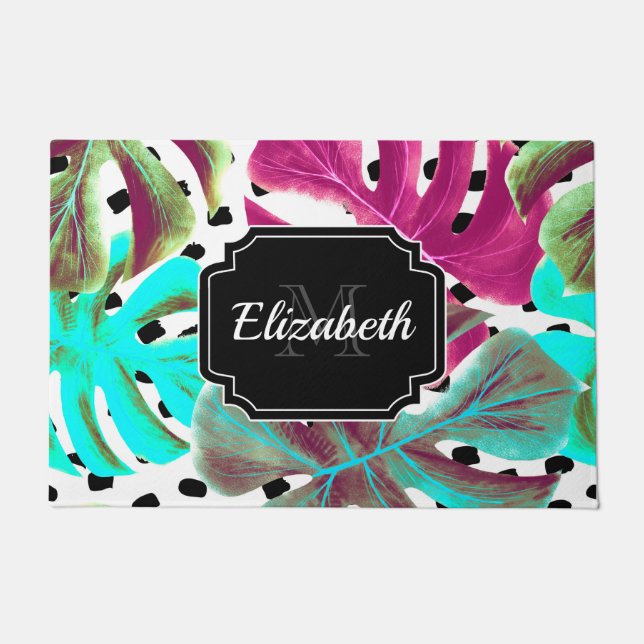 Colourful Tropical Leaves Doormat (Front)