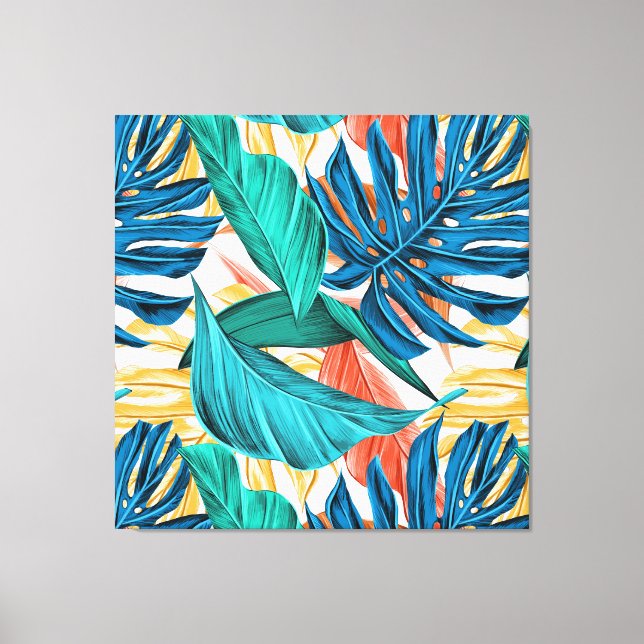 Colourful tropical leaves, exotic pattern design, canvas print (Front)