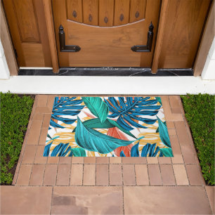Colourful tropical leaves, exotic pattern design, doormat