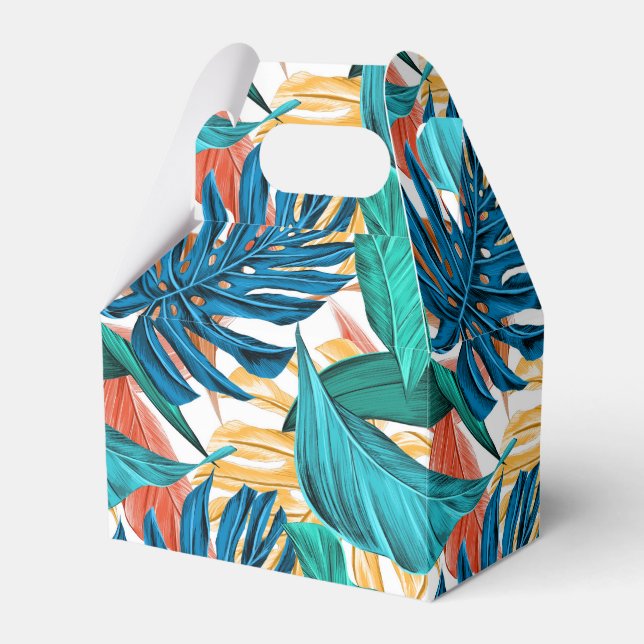 Colourful tropical leaves, exotic pattern design, favour box (Front Side)