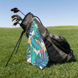 Colourful tropical leaves, exotic pattern design, golf towel