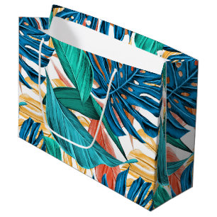 Colourful tropical leaves, exotic pattern design, large gift bag
