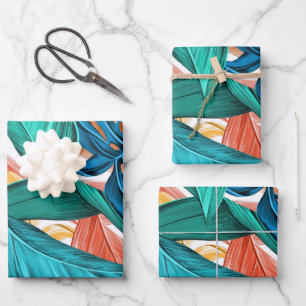 Colourful tropical leaves, exotic pattern design, wrapping paper sheet