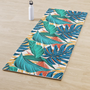 Colourful tropical leaves, exotic pattern design, yoga mat