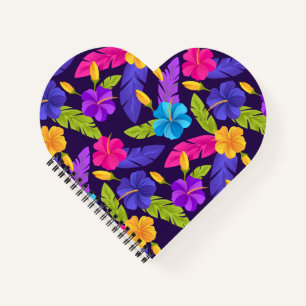 Colourful Tropical Leaves Flowers Pattern Notebook