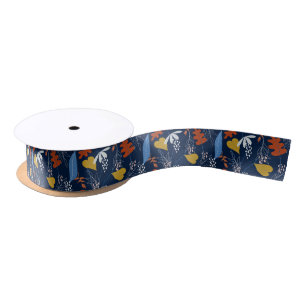 Colourful Tropical Leaves & Flowers Satin Ribbon