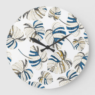 Colourful tropical leaves, modern pattern. large clock