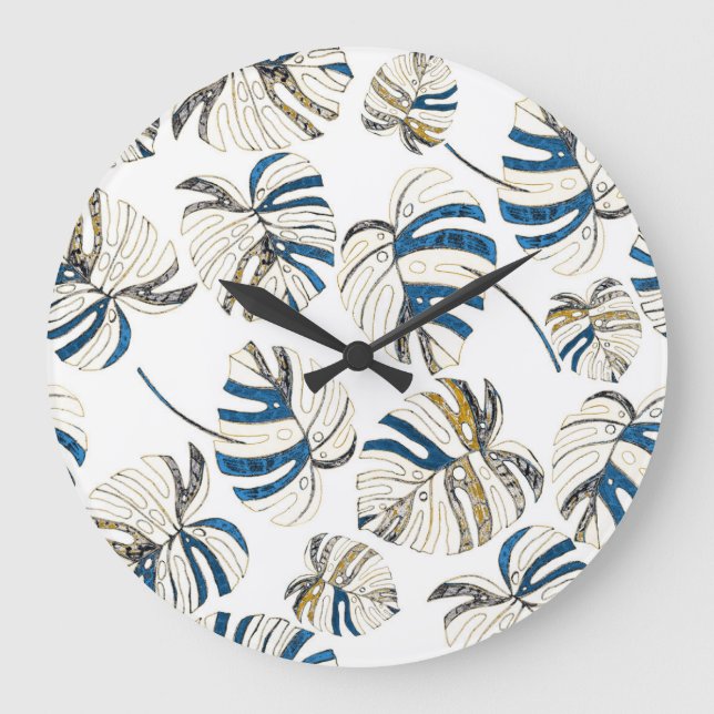 Colourful tropical leaves, modern pattern. large clock (Front)