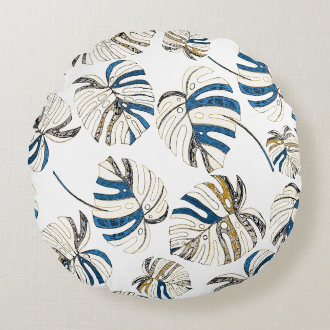 Colourful tropical leaves, modern pattern. round cushion (Front)