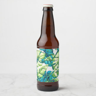 Colourful Tropical Leaves Of Banana and Monstera Beer Bottle Label
