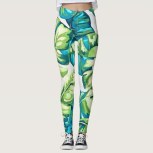 Colourful Tropical Leaves Of Banana and Monstera Leggings