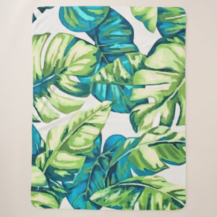 Colourful Tropical Leaves Of Banana and Monstera Sherpa Blanket
