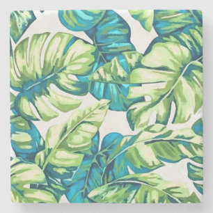 Colourful Tropical Leaves Of Banana and Monstera Stone Coaster