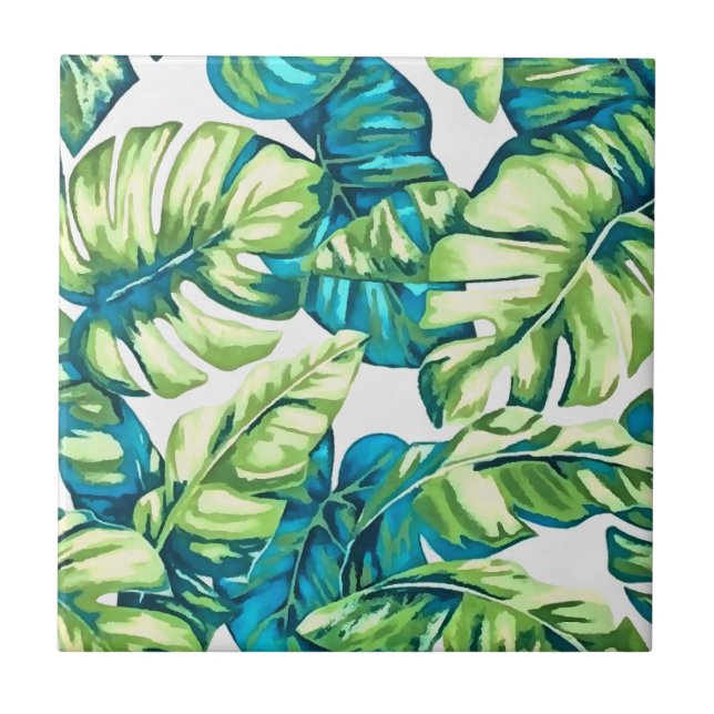 Colourful Tropical Leaves Of Banana and Monstera Tile (Front)