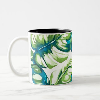 Colourful Tropical Leaves Of Banana and Monstera Two-Tone Coffee Mug