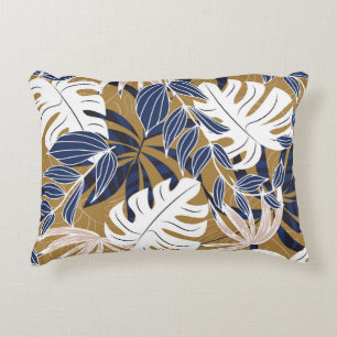Colourful Tropical Leaves Orange Background Decorative Cushion