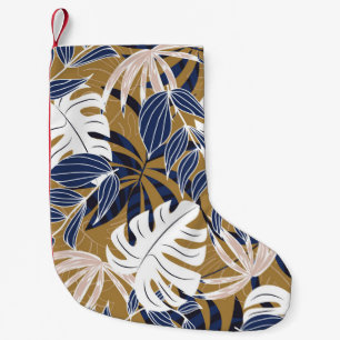 Colourful Tropical Leaves Orange Background Small Christmas Stocking