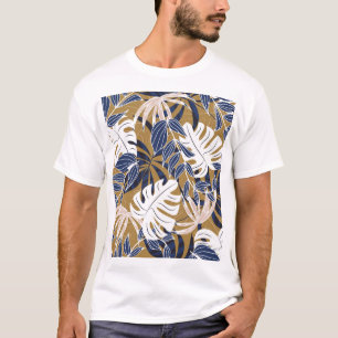 Colourful Tropical Leaves Orange Background T-Shirt