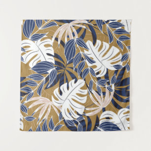 Colourful Tropical Leaves Orange Background Tapestry
