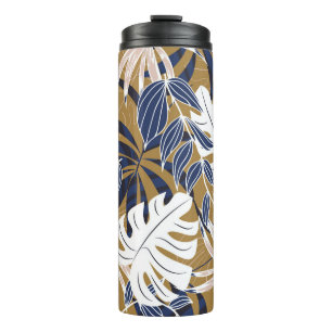 Colourful Tropical Leaves Orange Background Thermal Tumbler