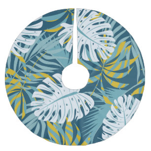 Colourful tropical leaves, original abstract patte brushed polyester tree skirt