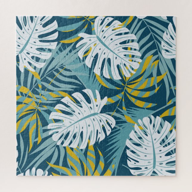 Colourful tropical leaves, original abstract patte jigsaw puzzle (Vertical)