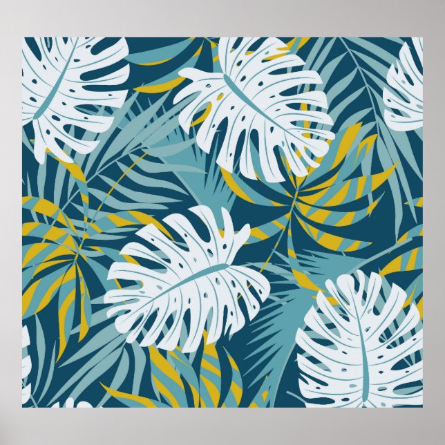 Colourful tropical leaves, original abstract patte poster (Front)