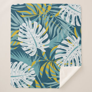 Colourful tropical leaves, original abstract patte sherpa blanket