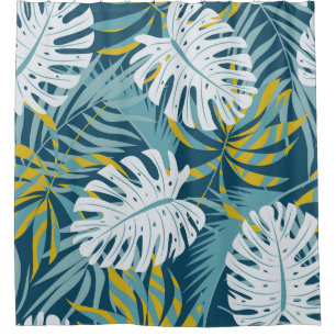 Colourful tropical leaves, original abstract patte shower curtain