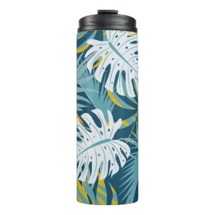 Colourful tropical leaves, original abstract patte thermal tumbler