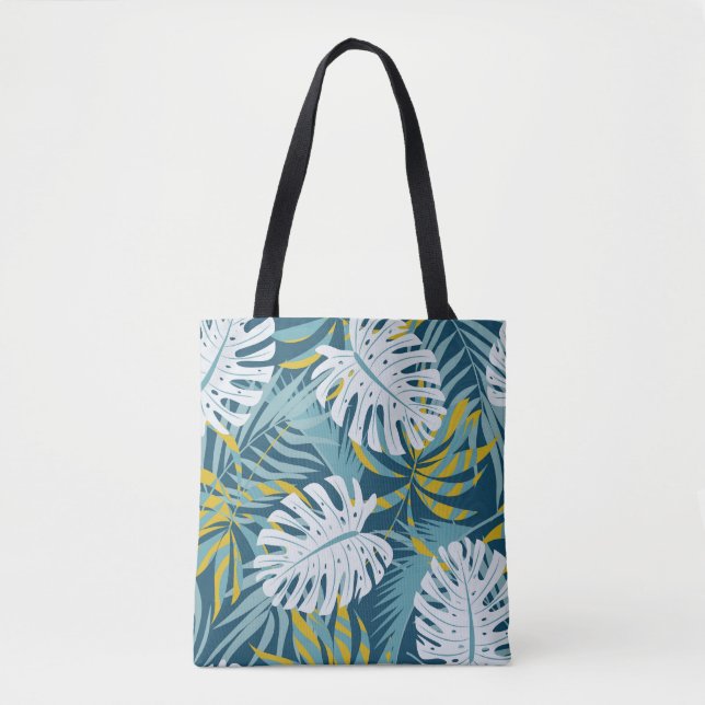 Colourful tropical leaves, original abstract patte tote bag (Front)