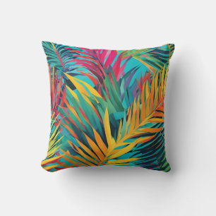 Colourful Tropical Leaves Palm Fronds Cushion
