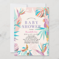 Colourful Tropical leaves Parrot Baby Shower