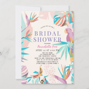 Colourful Tropical leaves Parrot Bridal Shower Invitation