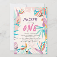 Colourful Tropical leaves Parrot Girl 1st Birthday