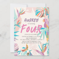 Colourful Tropical leaves Parrot Girl Birthday