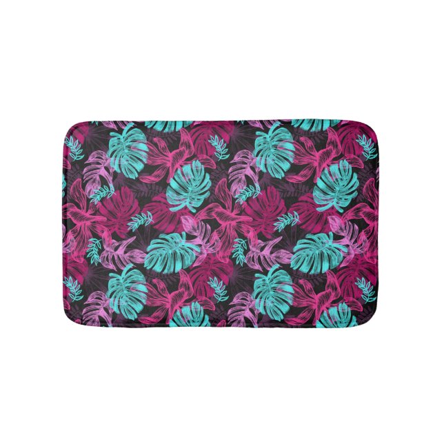 Colourful Tropical Leaves Pattern Bath Mat (Front)